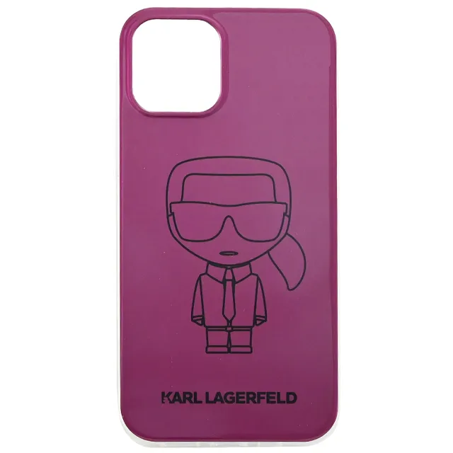 【KARL LAGERFELD 卡爾】老佛爺卡爾公仔造型I PHONE12保護套(紫紅)