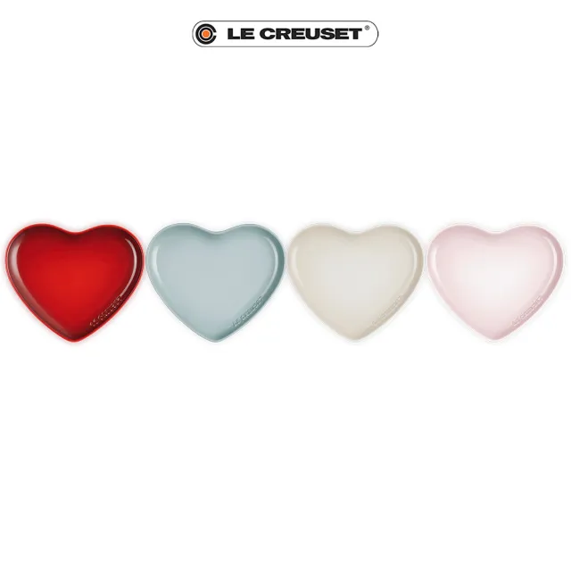 【Le Creuset】瓷器花蕾系列心型盤 23cm(櫻桃紅/貝殼粉/海洋之花-無盒/蛋白霜-無盒 4色選1)