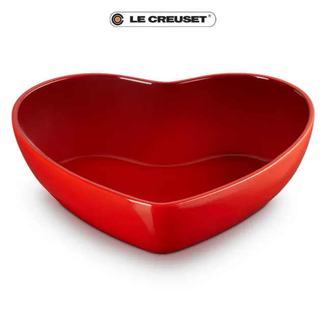 【Le Creuset】瓷器花蕾系列心型碗 2.9L(櫻桃紅/蛋白霜)