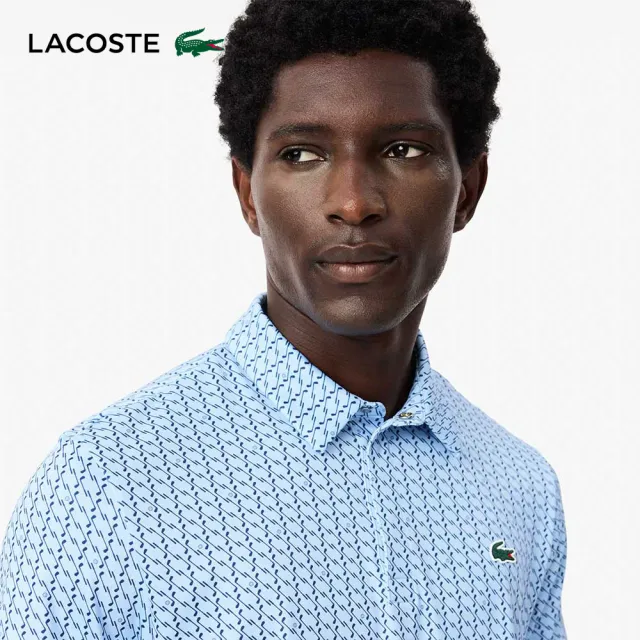 【LACOSTE】男裝-抗UV高爾夫球桿印花短袖Polo衫(地球藍)