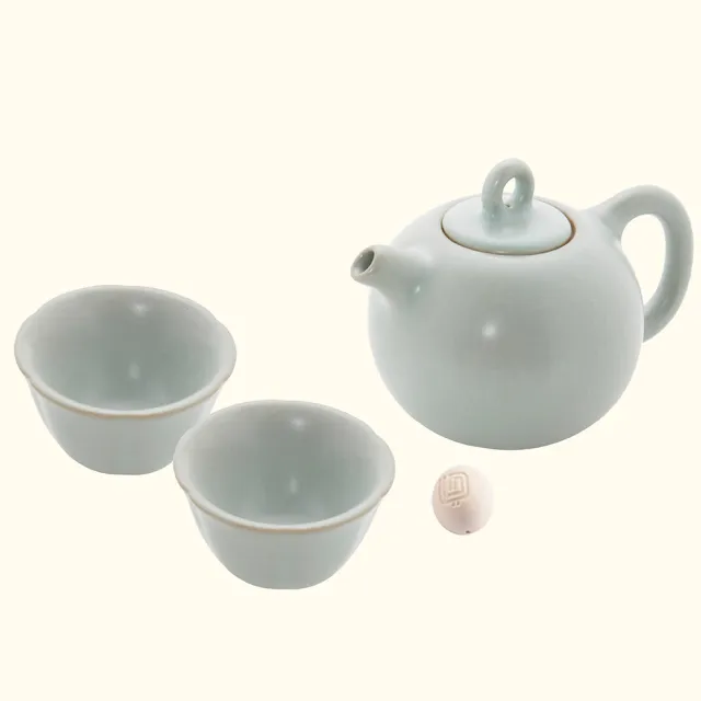 【LohasPottery 陸寶】汝窯藏器 圓珠壺 自在茶組 一壺兩杯(瑪瑙為釉  精湛工藝)