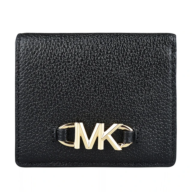 Michael Kors MK MICHAEL KORS IZZY立體金字LOGO牛皮釦式2卡短夾(小/黑)