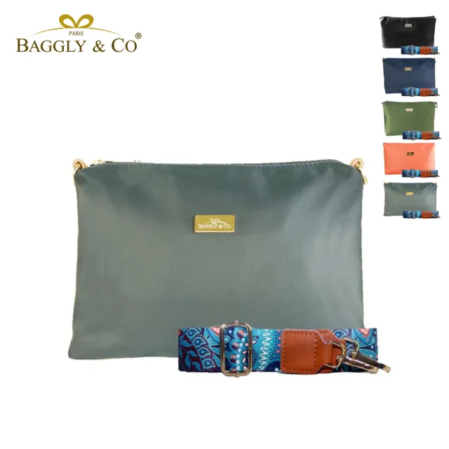 【BAGGLY&CO】輕量防潑水尼龍圖騰印花背帶側背包(多色)