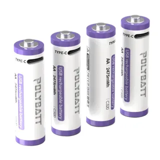 【POLYBATT】3號AA USB充電式電池 2475mWh 充電鋰電池(附一對四充電線)