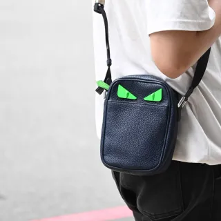 【FENDI 芬迪】立體小怪獸小牛皮斜背小方包(深藍)