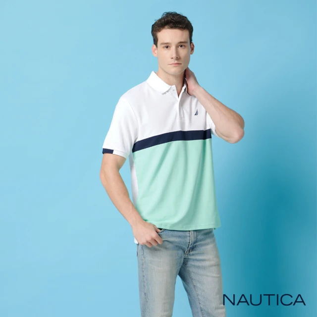 NAUTICA 男裝 品味非凡棉質短袖POLO衫(白綠色)