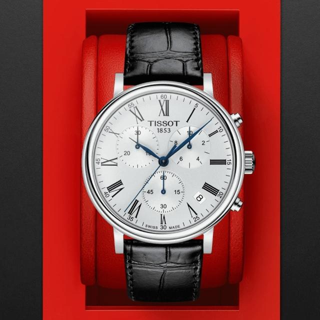 【TISSOT 天梭】CARSON 簡約時尚三眼計時石英腕錶 618 週年慶 畢業禮物(T1224171603300)