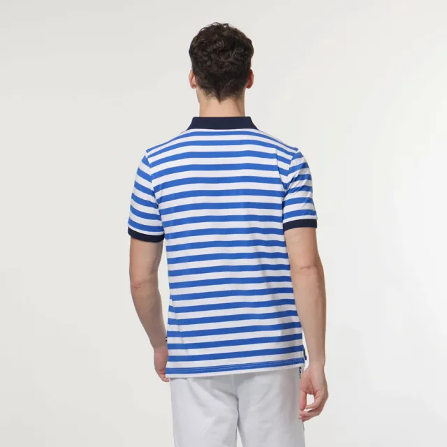 【NAUTICA】男裝 休閒撞色條紋短袖POLO衫(藍白色)