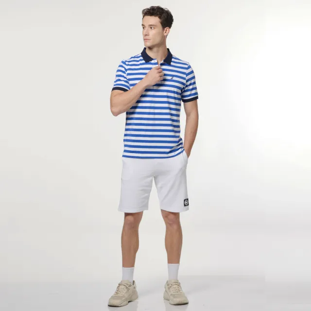 【NAUTICA】男裝 休閒撞色條紋短袖POLO衫(藍白色)