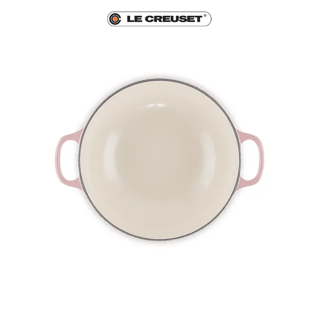 【Le Creuset】典藏琺瑯鑄鐵鍋媽咪鍋22cm(縷空雕花/甜心粉-鋼頭-內鍋白)