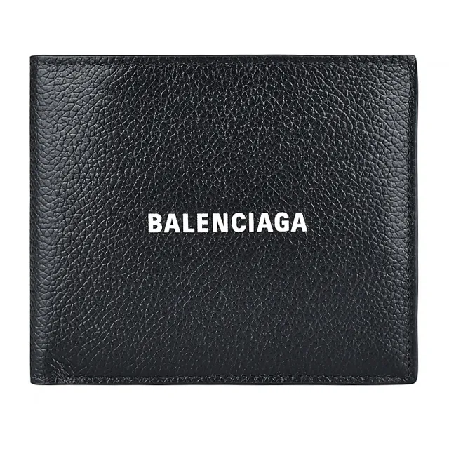 【Balenciaga 巴黎世家】BALENCIAGA字母LOGO對折牛皮8卡短夾(黑)