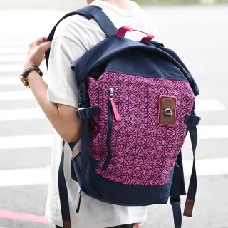 【LOEWE 羅威】Roll top 經典品牌LOGO印花手提旅用包後背包(桃/深藍)