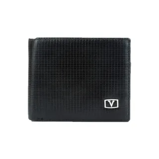 【Valentino Rudy 范倫鐵諾.路迪】細格紋 14卡右翻 2窗格 皮夾/男夾/短夾(黑色)