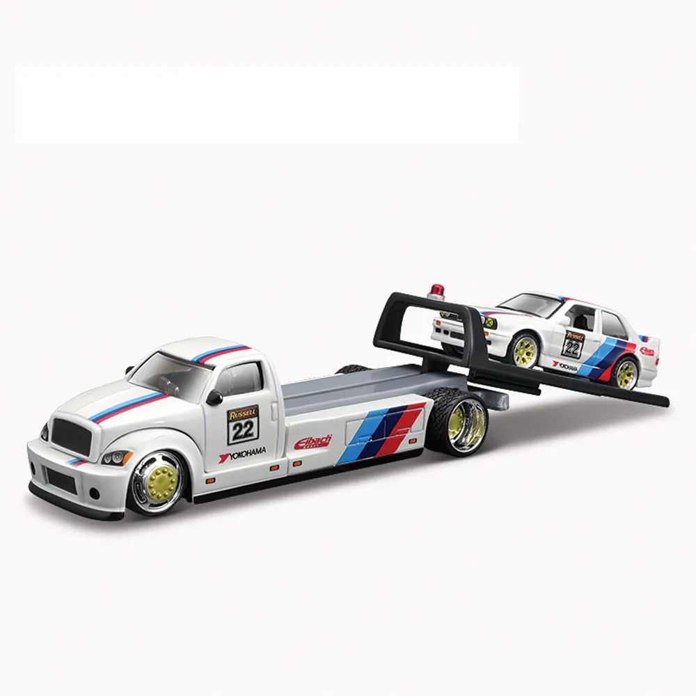 1:64 BMW E30 M3 平板拖車組合 模型車(寶馬 M3 EVO FLATBED S14B23 DTM E36)