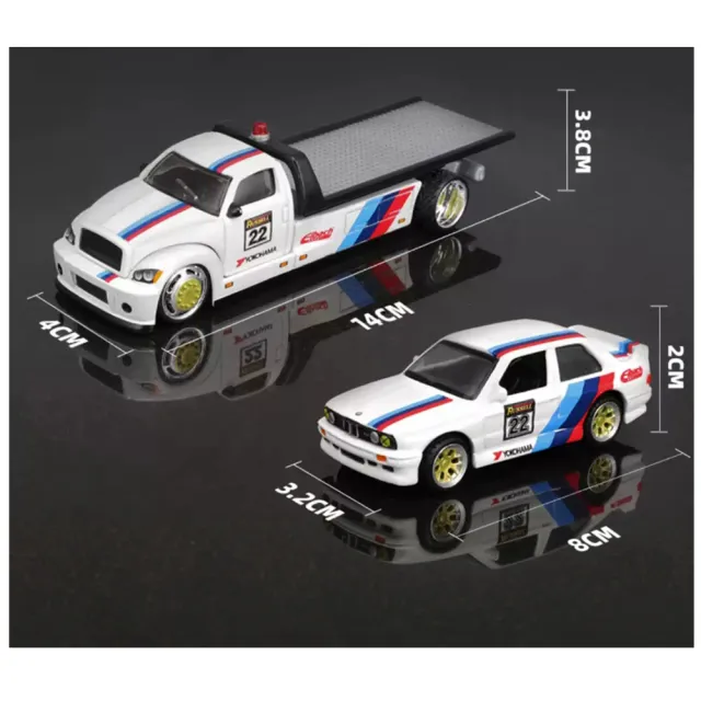 1:64 BMW E30 M3 平板拖車組合 模型車(寶馬 M3 EVO FLATBED S14B23 DTM E36)