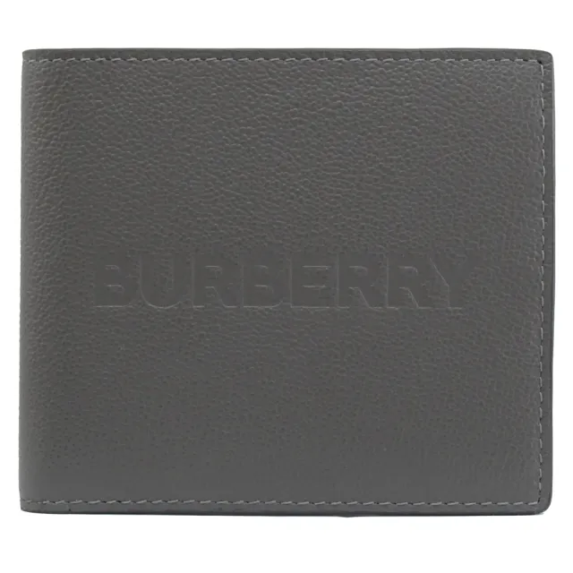 【BURBERRY 巴寶莉】經典品牌烙印LOGO小牛皮雙層8卡短夾(鐵灰)