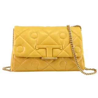 【TOD’S】TODS Signature Mini 經典雙T豆豆小牛皮迷你翻蓋三用鍊包(黃)