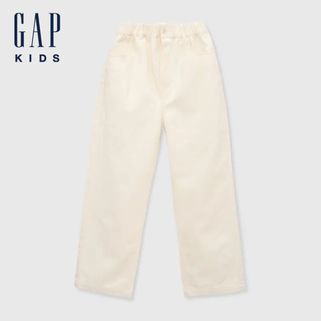 【GAP】男童裝 Logo鬆緊卡其褲-象牙白(635793)