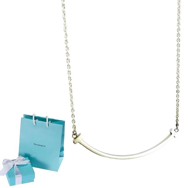 【Tiffany&Co. 蒂芙尼】925純銀寬版微笑T-SMILE符號墜飾項鍊
