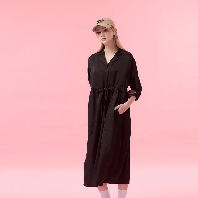 【ICHE 衣哲】Cop.Copine 法式簡約學院風抽繩造型七分袖長洋-兩色(黑)