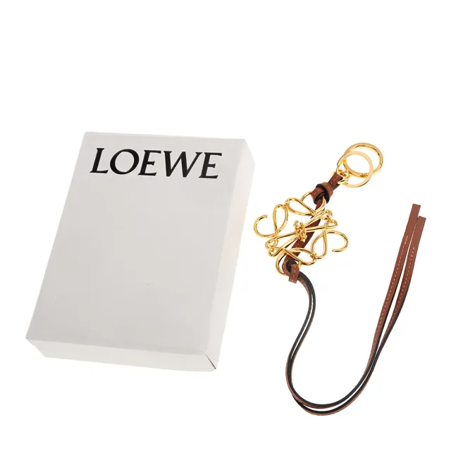 【LOEWE 羅威】新款Anagram鍍金小牛皮飾雙環扣吊飾(金色)