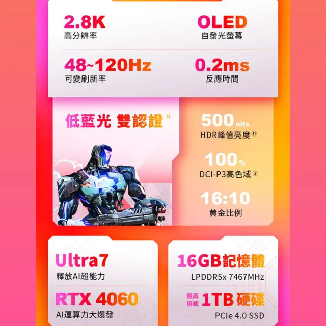 【HP 惠普】14吋Ultra 7 RTX4060電競AI創作筆電(OMEN 14-fb0094TX/Ultra 7-155H/16G/1TB/RTX4060 8G/W11P)