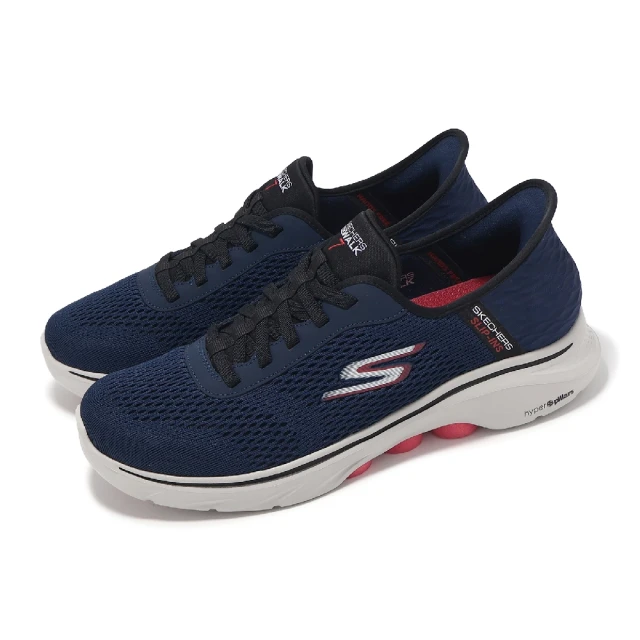 SKECHERS 休閒鞋 Go Walk 7-Free Hand 2 Slip-Ins 男鞋 藍 紅 套入式 緩衝(216648-NVRD)