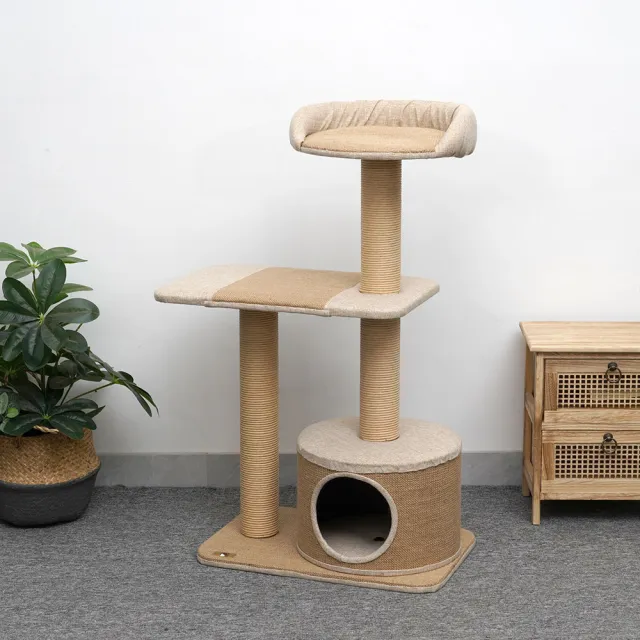 【Petpals】麻布紙繩遊憩跳台-3層(貓跳台/貓窩/貓爬架/貓樹/貓咪跳台/貓抓柱)