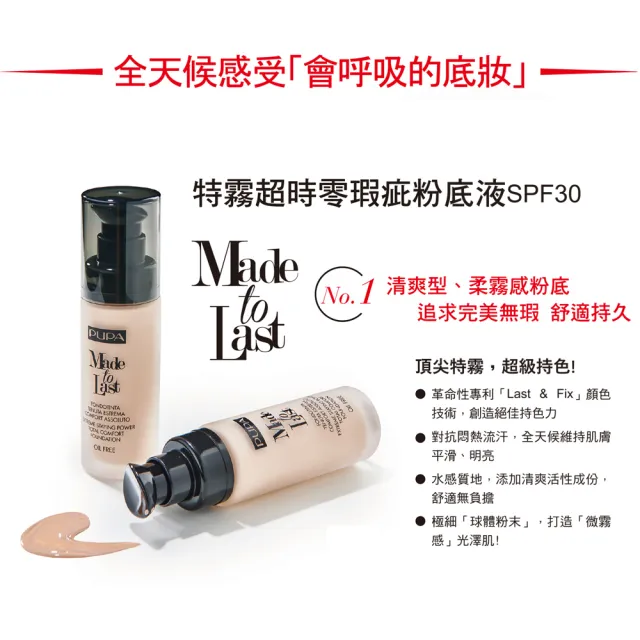 【PUPA】特霧超時零瑕疵粉底液30ml(2色任選SPF30)