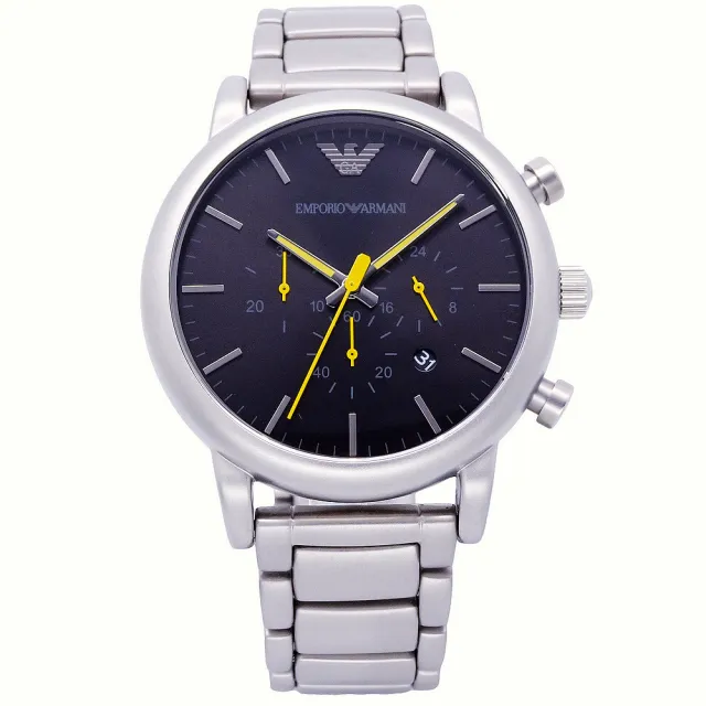 【EMPORIO ARMANI】ARMANI 鐵漢威風三眼計時優質腕錶-黑+銀-AR11324