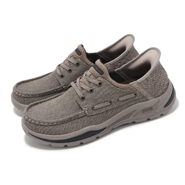 【SKECHERS】休閒鞋 Arch Fit Motley-Paco Slip-Ins 男鞋 棕 套入式 帆船鞋 懶人鞋(205203-TPE)