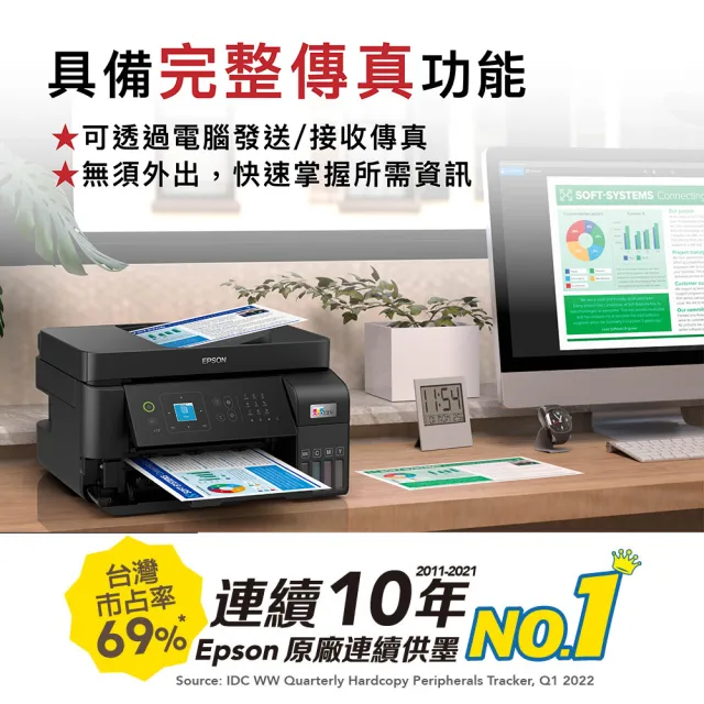 【EPSON】搭1組T00V原廠1黑3彩墨水★L5590 雙網傳真智慧遙控連續供墨複合機(2年保固組)