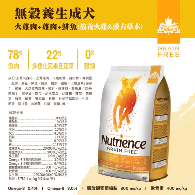 【Nutrience 紐崔斯】無穀養生系列全齡犬寵糧-5kg(成犬、全齡犬、添加益生菌、WDJ、小顆粒飼料、小型犬)