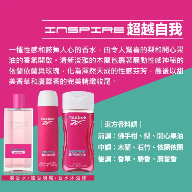 【REEBOK】女性淡香水經典限量手拿盥洗包組-淡香水100ml+沐浴膠250ml(專櫃公司貨)
