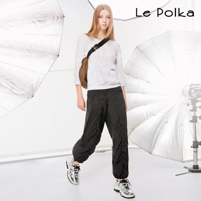 Le Polka 工裝版收口黑長褲-女