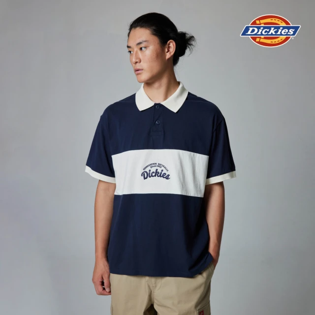 Dickies 男款深海軍藍純棉撞色衣領品牌刺繡文字寬鬆短袖POLO衫｜DK0A87CSCG7