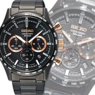 【SEIKO 精工】台灣限量 CS三眼系列/PVD黑金面精鋼計時腕錶43㎜款 SK004(SSB475P1/8T63-00Y0U)