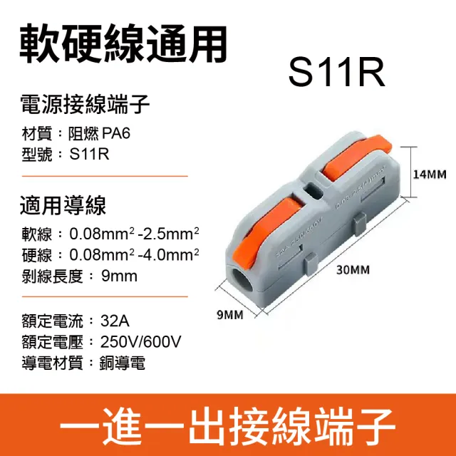 【青禾坊】拼接式 1進1出 S11R/S11B/S11Y 快速接頭-20入(接線端子/快接端子/電火布/絕緣膠帶/快速配線)