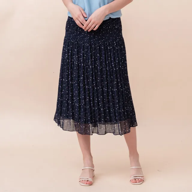【perng yuh 芃諭名品】花甜朵朵 印花雪紡 壓褶裙(2024 AW Collection｜3C秋冬新品上市)