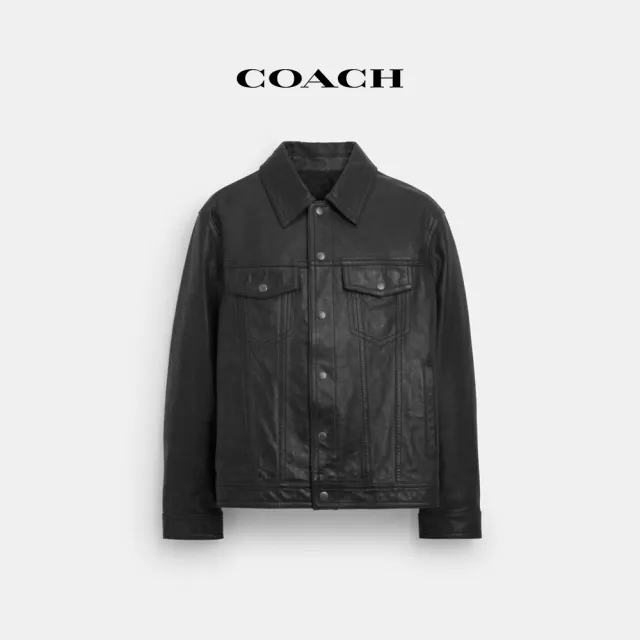 【COACH】蔻馳官方直營 TRUCKER皮革夾克-黑色(CM795)