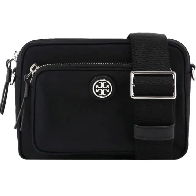 【TORY BURCH】專櫃款黑色前口袋小款尼龍斜背包