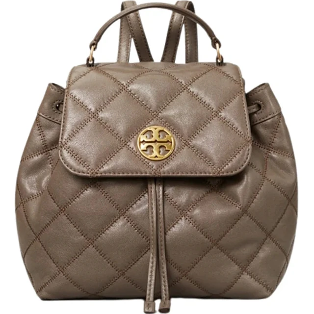 TORY BURCH WILLA岩石灰菱格紋皮革束口後背包