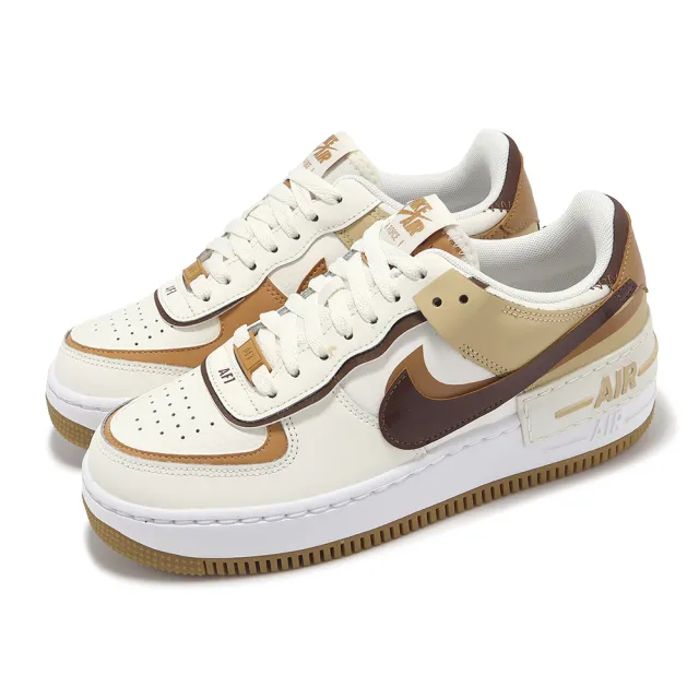 【NIKE 耐吉】休閒鞋 Wmns AF1 Shadow 女鞋 白 焦糖棕 可可色 拼接 Air Force 1(DZ1847-106)