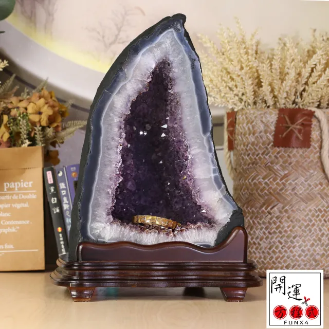 【開運方程式】紫晶洞l鈦晶共生水波紋瑪瑙邊10.9kg(JU417紫水晶洞風水開運擺設)