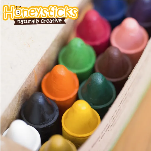 【HONEY STICKS】純天然蜂蠟無毒蠟筆-1歲以上寶寶適用(12色矮胖型x2組)