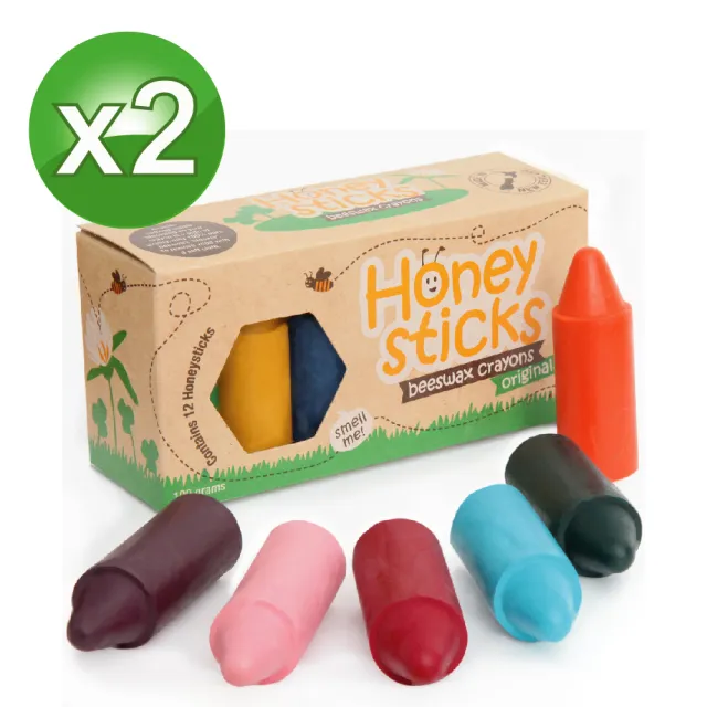 【HONEY STICKS】純天然蜂蠟無毒蠟筆-1歲以上寶寶適用(12色矮胖型x2組)