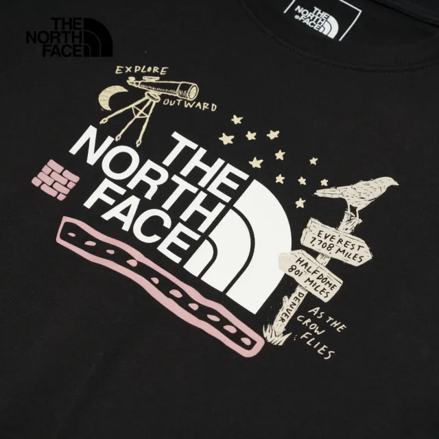 【The North Face 官方旗艦】北面女款黑色舒適透氣胸前趣味印花短袖T恤｜8ASMJK3(上衣/LOGO)