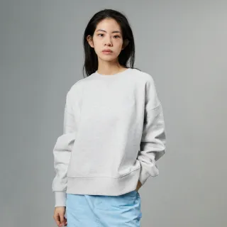 【Dickies】女款羽灰色抓絨胸前簡約刺繡Logo長袖休閒大學T｜DK012347CQ8