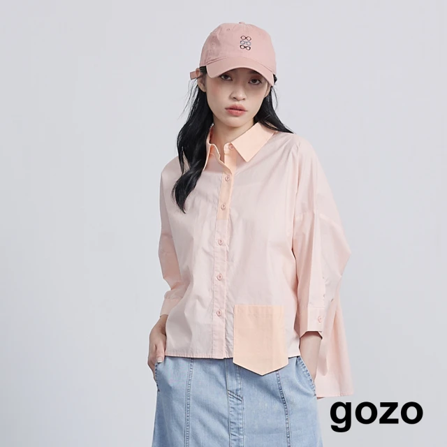 gozo ☆拼色口袋七分袖造型襯衫(兩色)