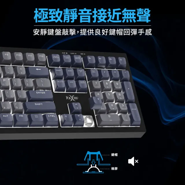 【FOXXRAY 狐鐳】霧影極致靜音電競鍵盤-FXR-BKL-90(靜音、雷雕、白色背光、不衝突鍵)